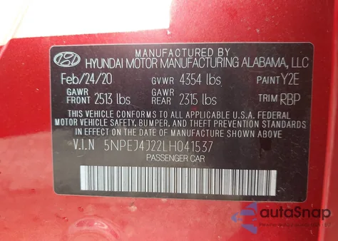 2020 Hyundai Sonata Sel Plus from USA, damaged, VIN 5NPEJ4J22LH041537